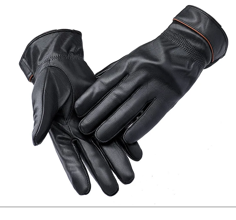 Sheepskin Gloves Men's Winter Warm Simple Leather Gloves Red Line Models