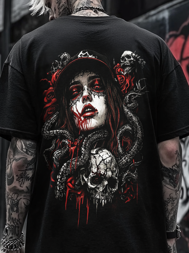 Shoptechwear Art Satanic Blood Darkart Snake Oversized Unisex Casual T-shirt