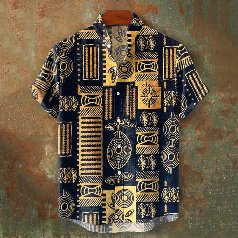 Vintage Africa Tribal Ethnic Stripes Art Vintage Geometric Print Casual Shirt