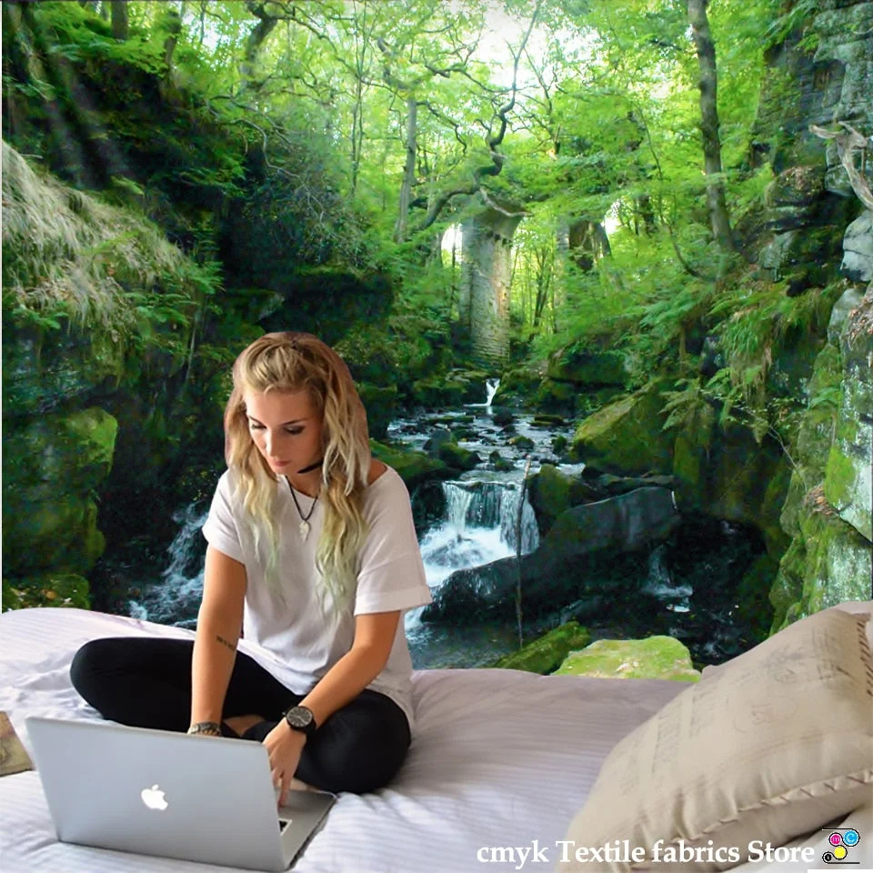 Forest Stream Tapestry Wall Hanging Sandy Beach Picnic Rug Camping Tent Sleeping Pad Home Decor Bedspread Sheet Wall Cloth