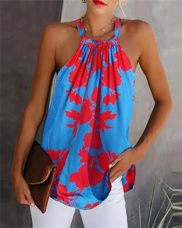 Print Crew Neck Sleeveless Casual Tank Tops