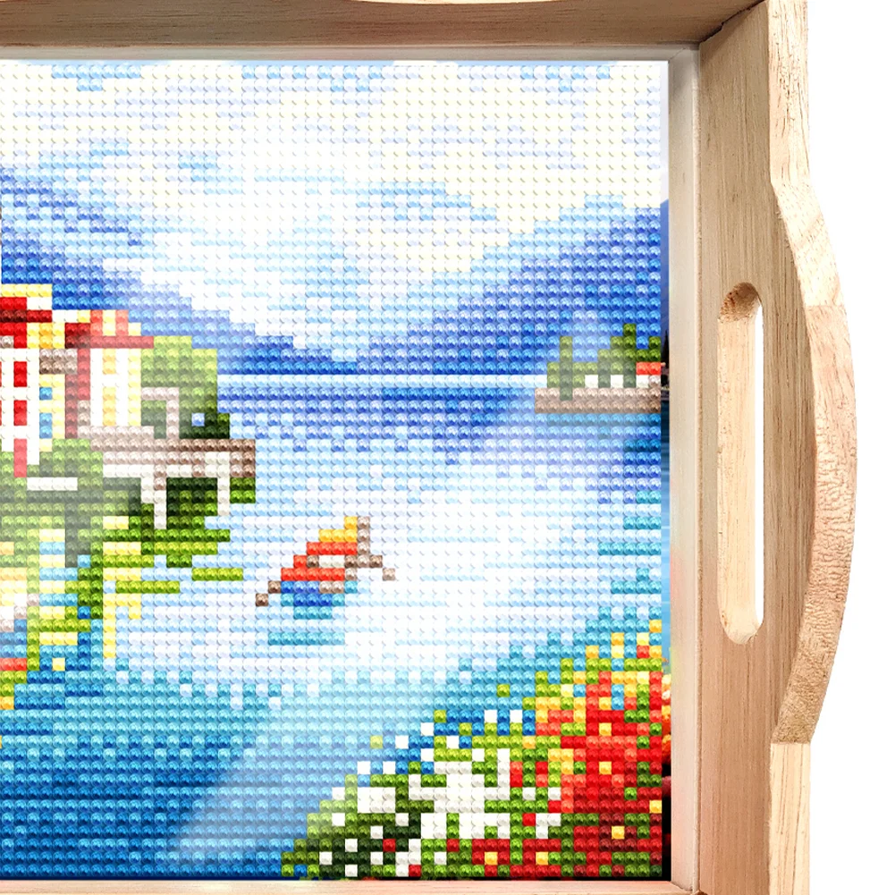 DIY Town Diamond Painting Decorative Trays with Handle Coffee Table Tray for Serving Food