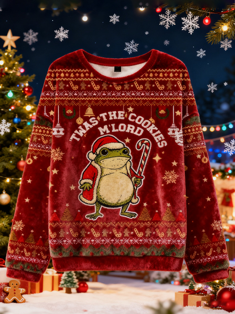 Twas The Cookies Frog Christmas Ugly Flannel Sweater elevenforest