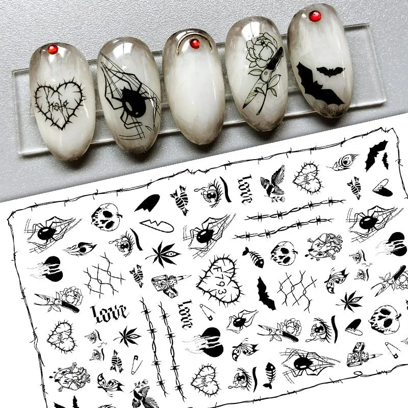 Nail Accesoires Halloween Bloody Style Nail Art Stickers Gothic Dark Souls Design Women Nail Decals Art Decorations-Nail Inspo