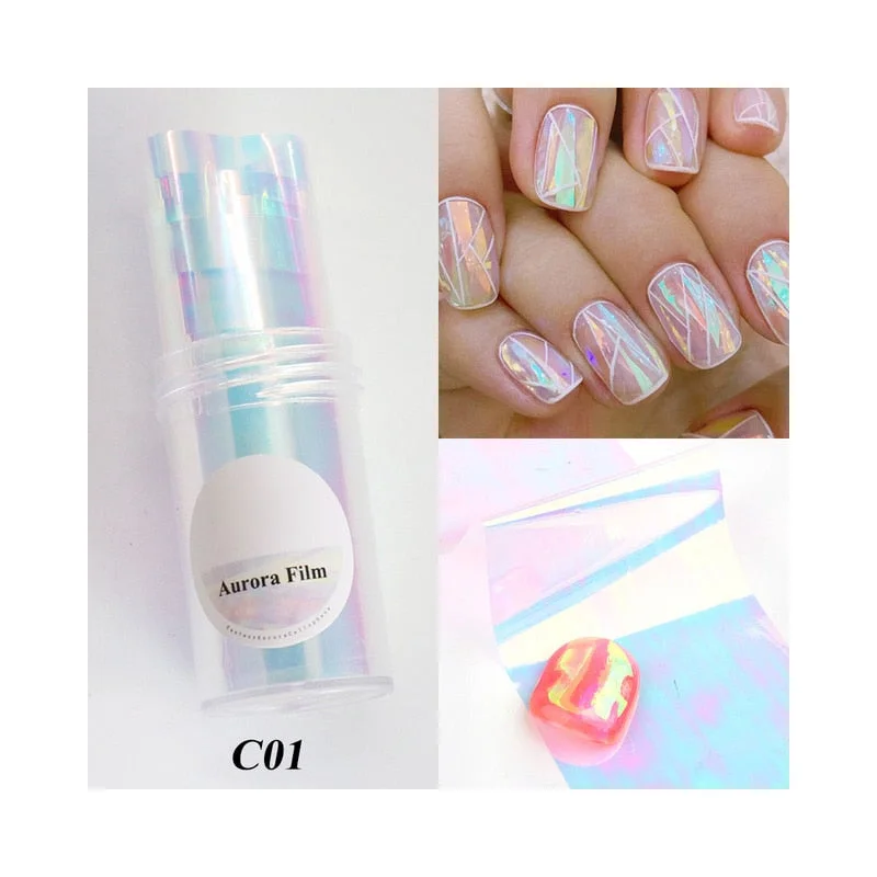 Sparkly Nail Aurora Foils Colorful Transfer Stickers Cellophane Mirror Stickers Sliders Wrap Paper Nail Art Decoration-Nail Inspo
