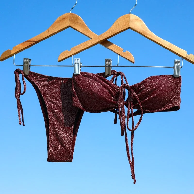 Shiny Bikinis Swimwear Women 2022 Summer Bikini Set String Swimsuit Micro Thong Two Piece Suits Halter Beachwear Sexy Bath Suits