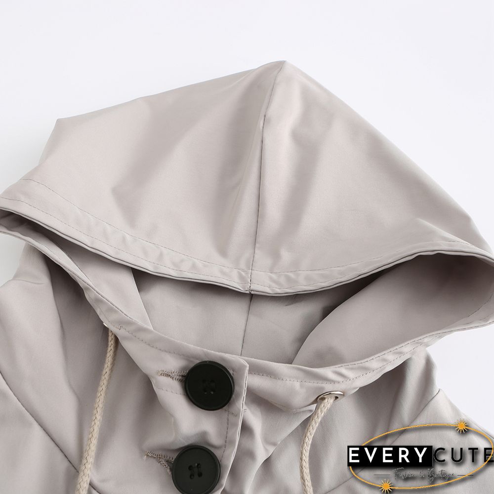 Light Gray Weatherproof Hooded Outdoor Rainproof Coat