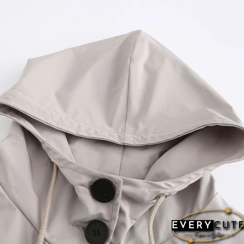 Light Gray Weatherproof Hooded Outdoor Rainproof Coat
