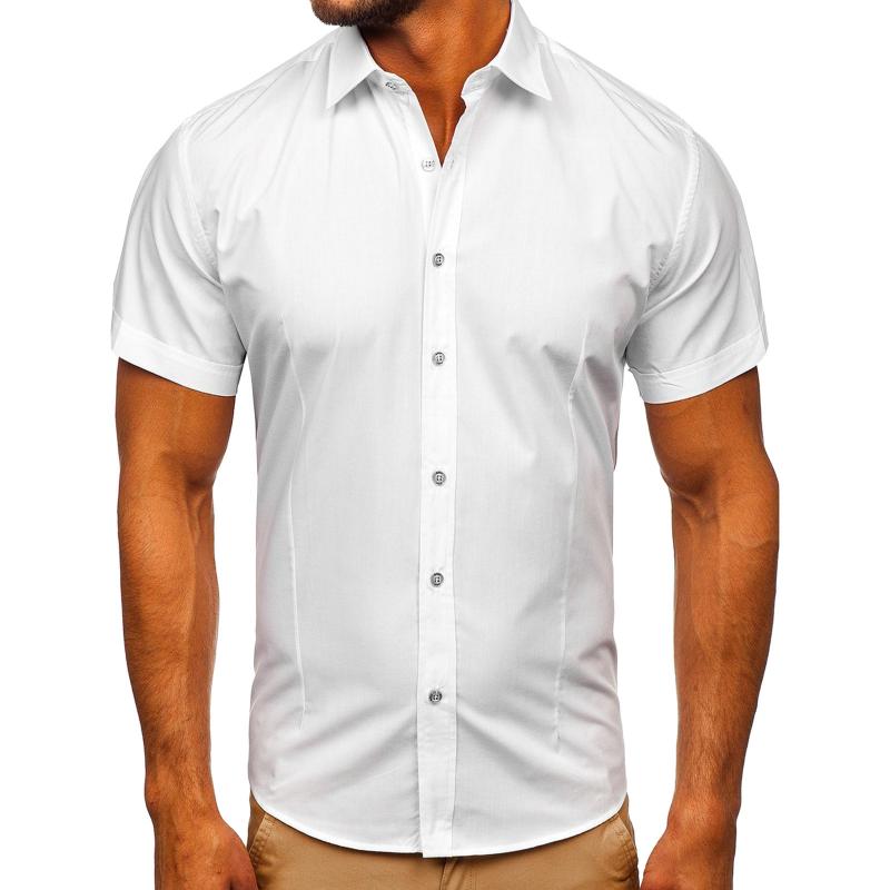 Men's Solid Slim Lapel Short Sleeve Business Casual Shirt 57976358Z