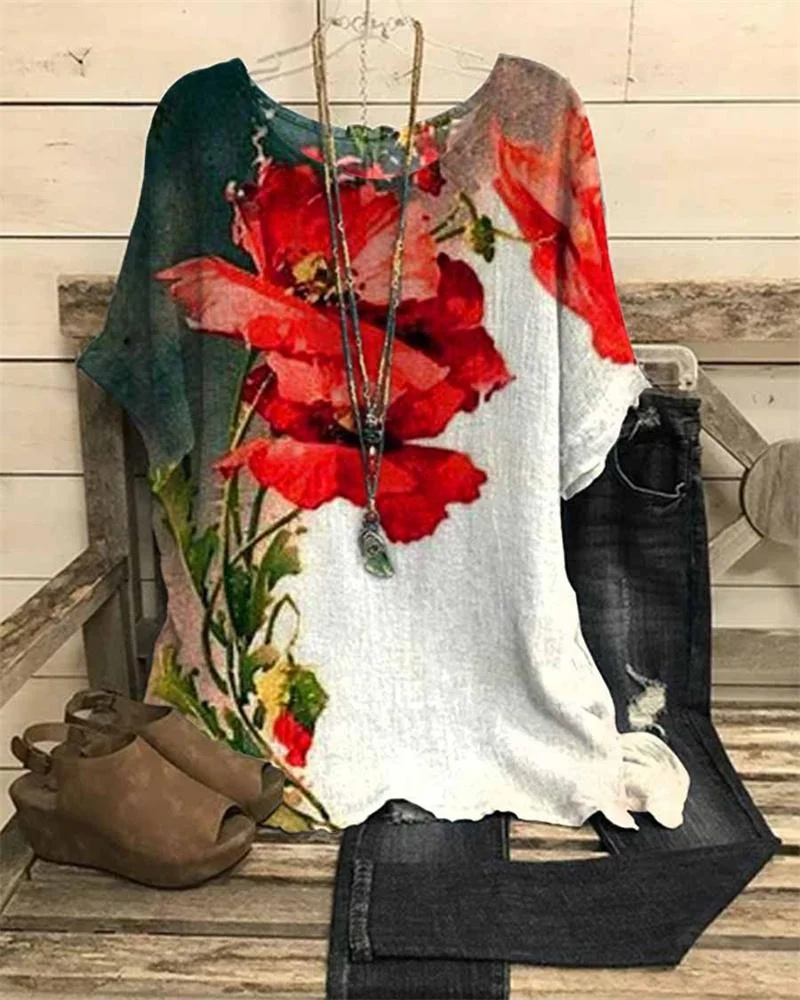 Women's Printing Cotton Linen Top
