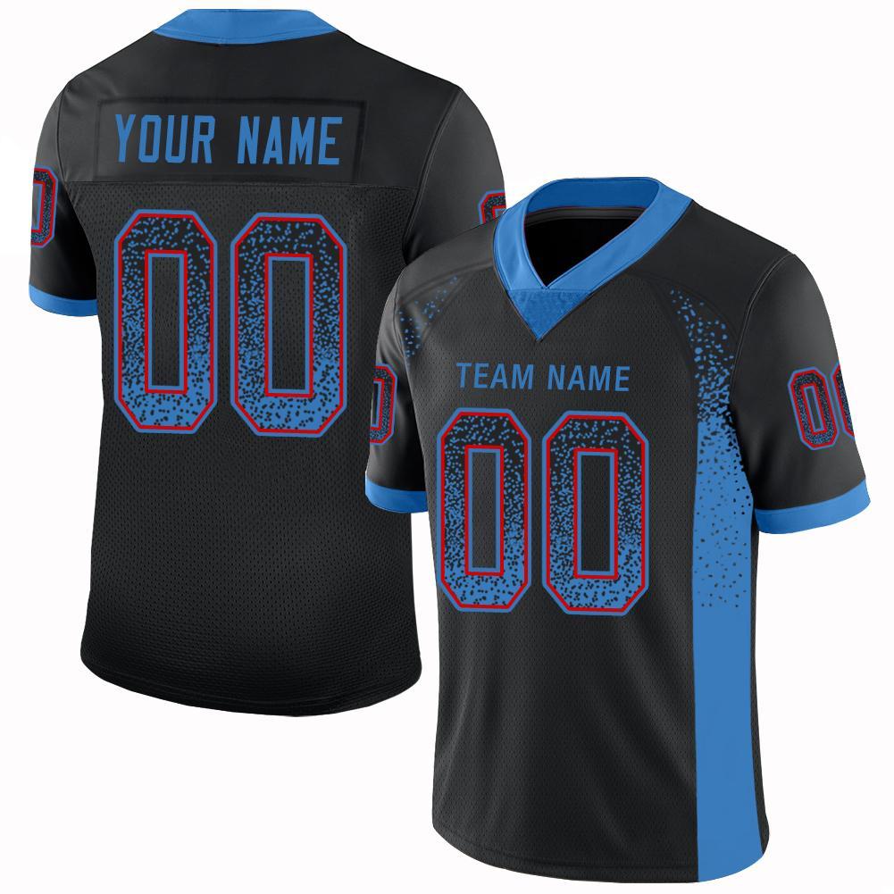 Custom Black Powder Blue-Red Mesh Drift Fashion Football Jersey | captainssportss.com