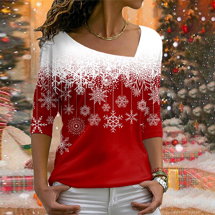 BrosWear Christmas Print Casual Long Sleeve T-Shirt