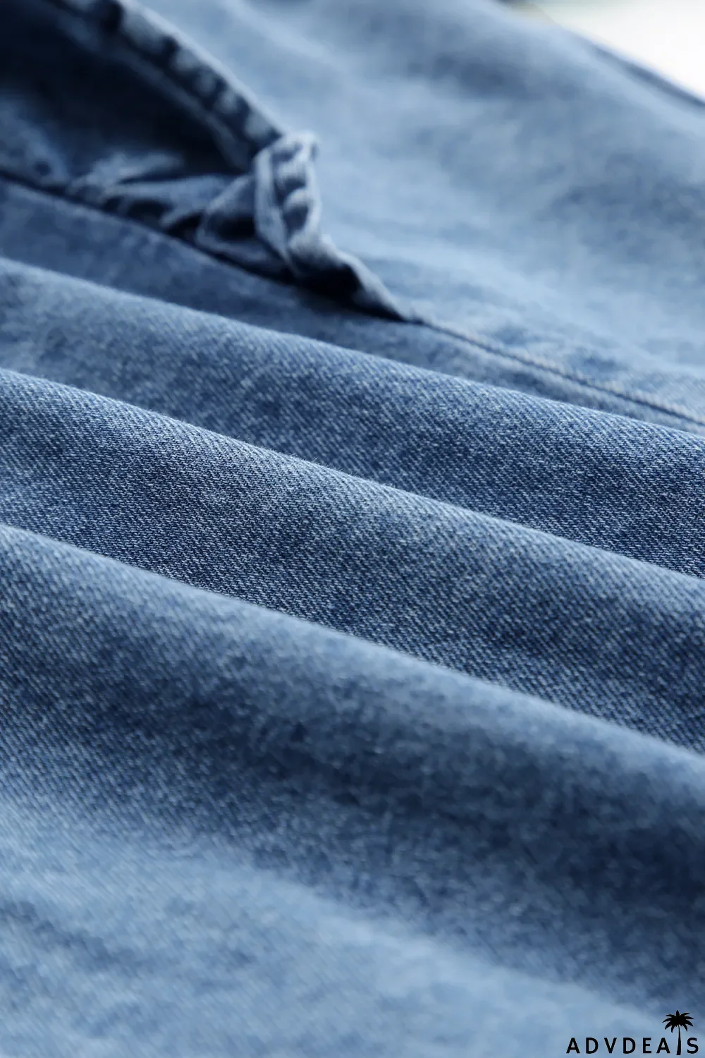 Sky Blue Ruffle Trim Half Sleeve Denim Shirt