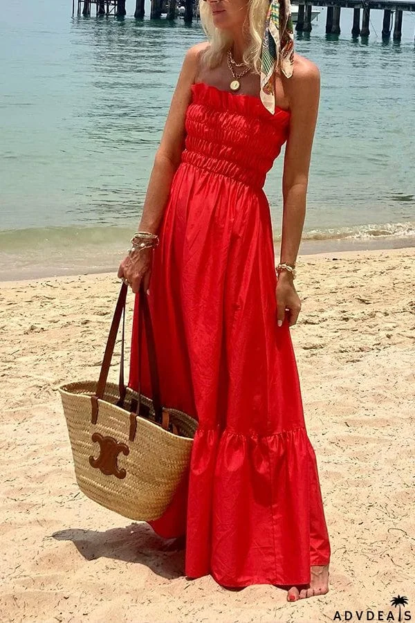 Passionate Beach Pleated Bandeau Resort Long Dress