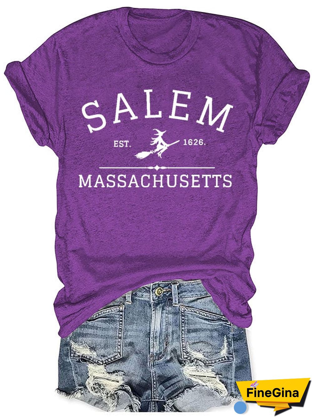 Women's Casual Salem Massachusetts Printed Short Sleeve T-Shirt