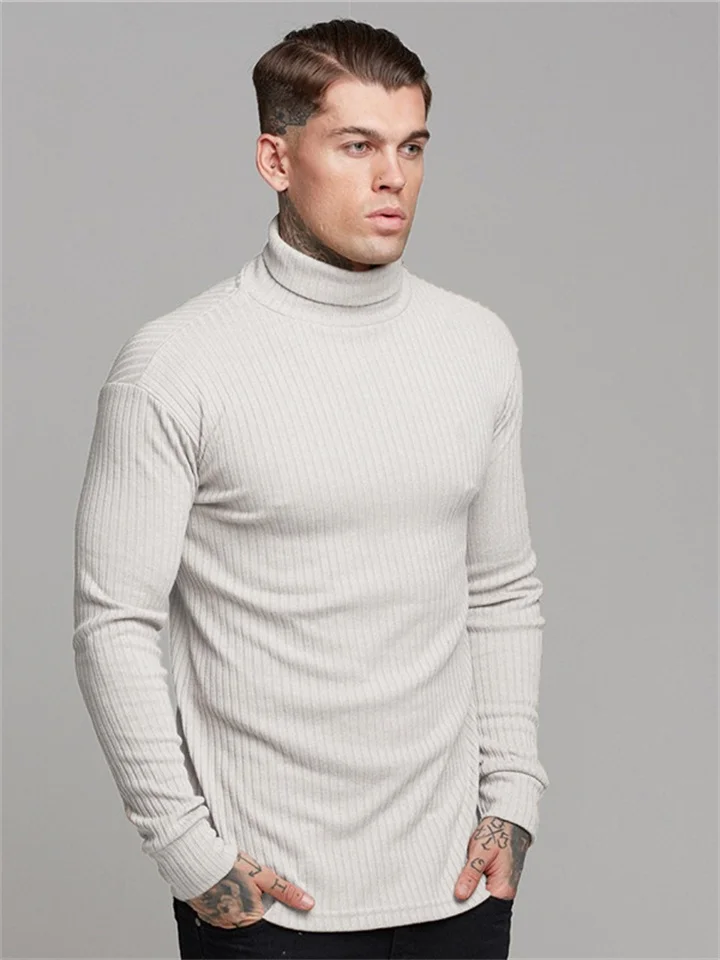 Men's T shirt Tee Turtleneck shirt Plain Rolled collar Outdoor Casual Long Sleeve Clothing Apparel Lightweight Casual Classic Muscle