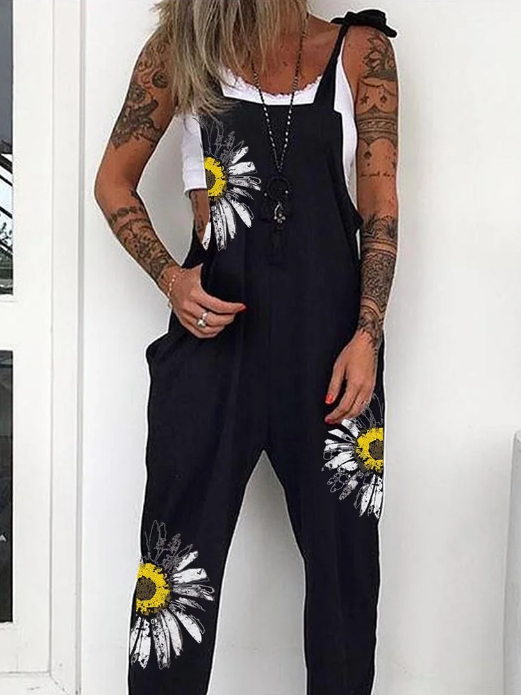 Sun sunflower vintage print overalls
