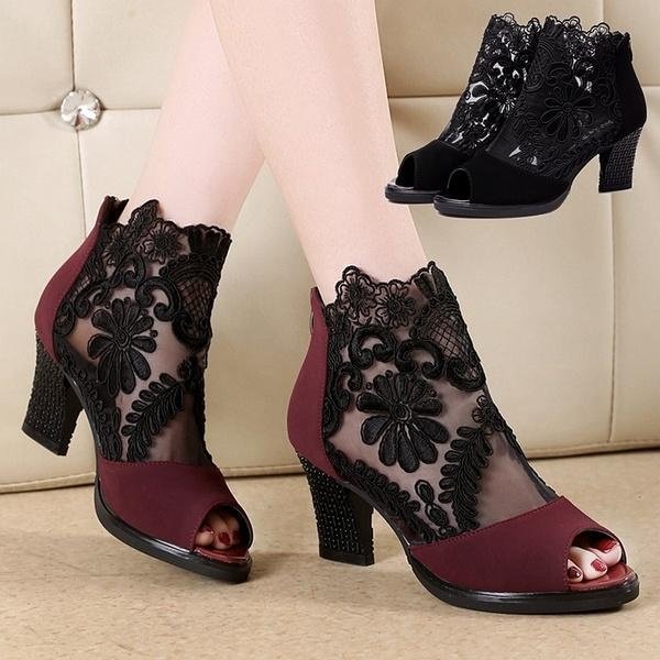 New Fashion Arrival Dancing Shoes Black Red Lace Mesh Women's Latin Dancing Shoes High-heeled Boots EU35-42(US6-10) - Shop Trendy Women's Clothing | LoverChic