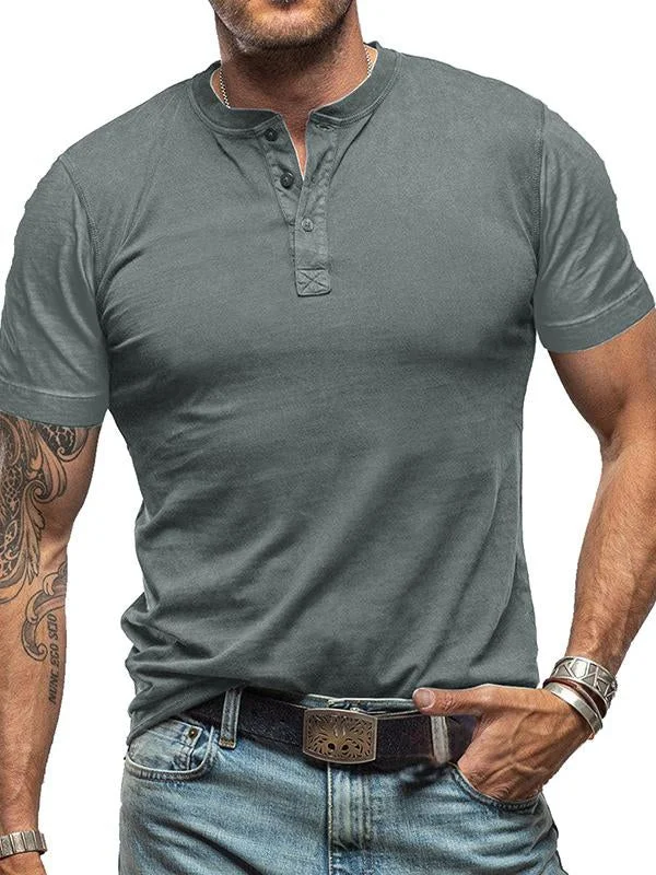 Men's Basic Cotton Stretch Basic Casual Henley Top