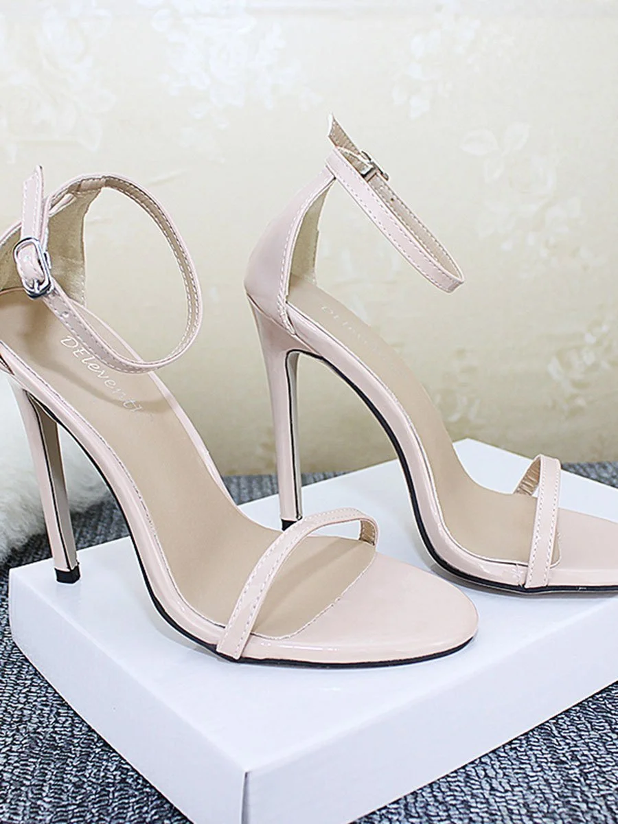 Solid Color T Strap Peep Toe Beach High Heels Casual Sandals