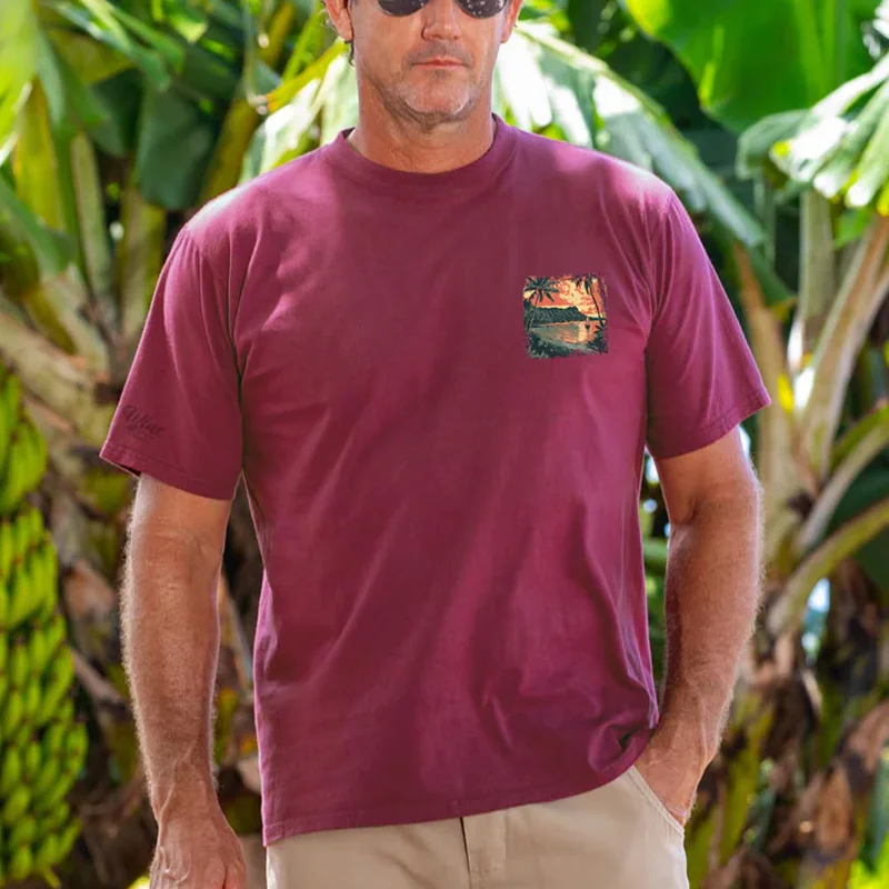 Men's Surfing Long Sleeved Round Neck Beach Sunset Printed T-shirt