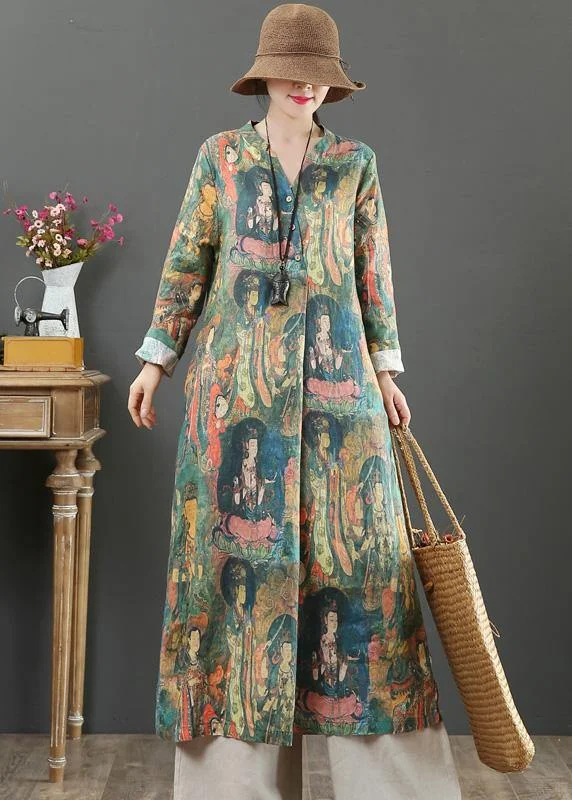 Women V Neck Spring Clothes Tutorials Character Print Maxi Dresses