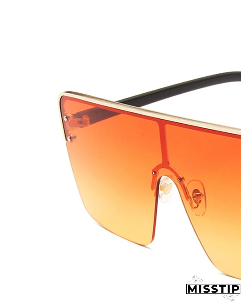 1Pair Half Metal Frame Ombre Lens Flat Top Sunglasses
