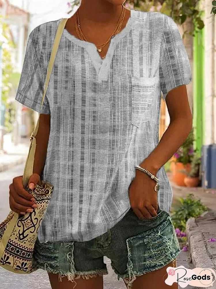 V Neck Loosen Casual Short Sleeve Tops