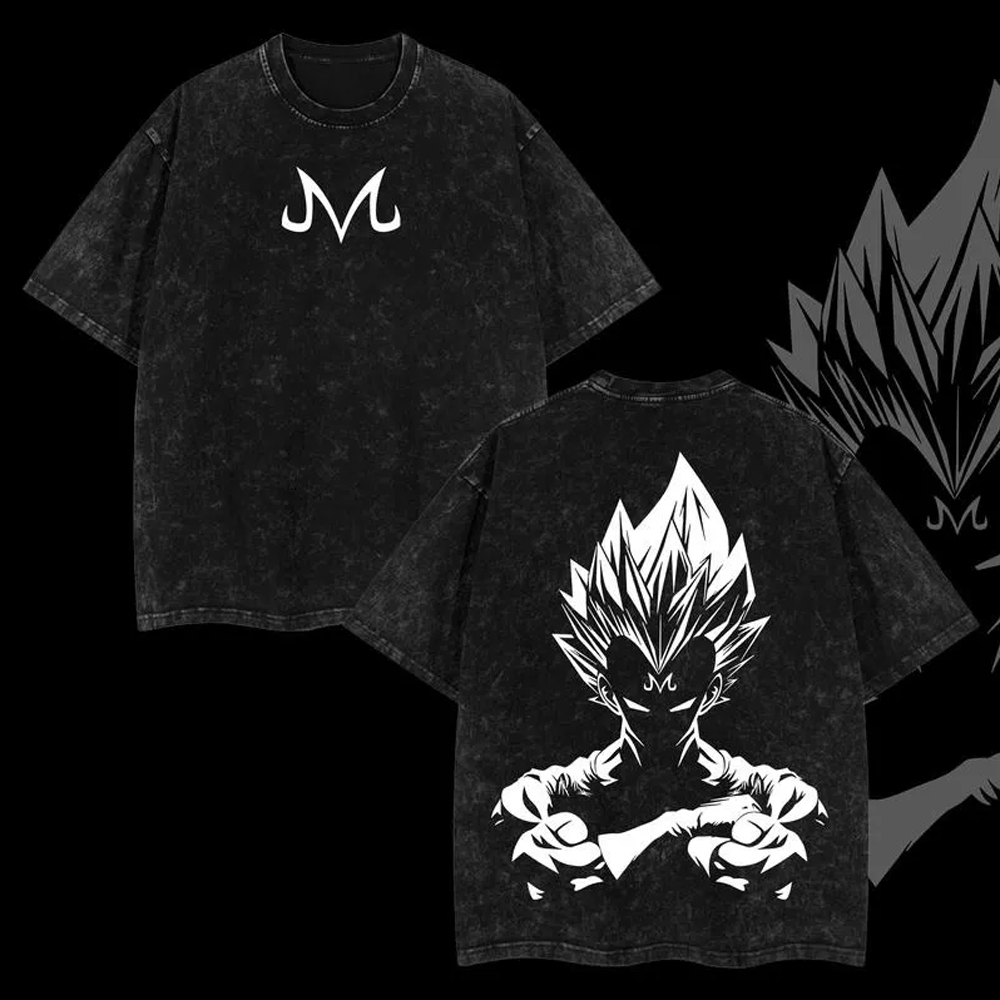 Black Anime-Inspired Graphic Washed Cotton T-Shirt