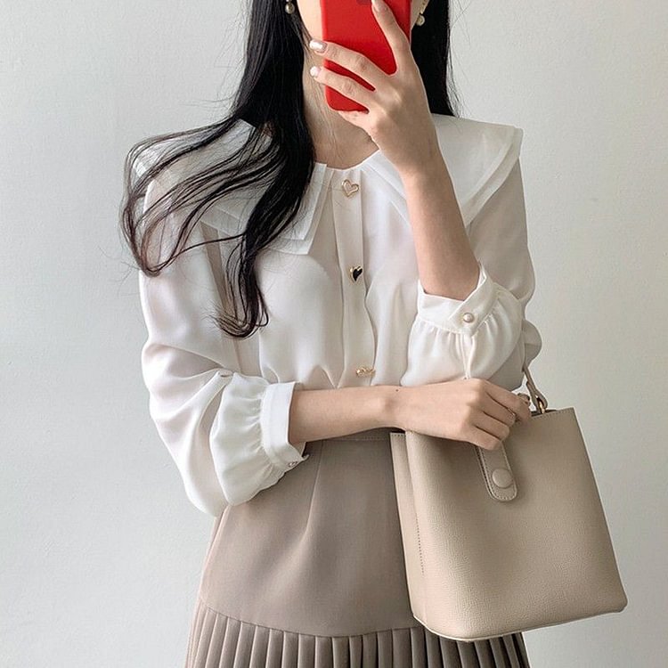 Collared Blouse / Pleated Mini A-Line Skirt YP4522