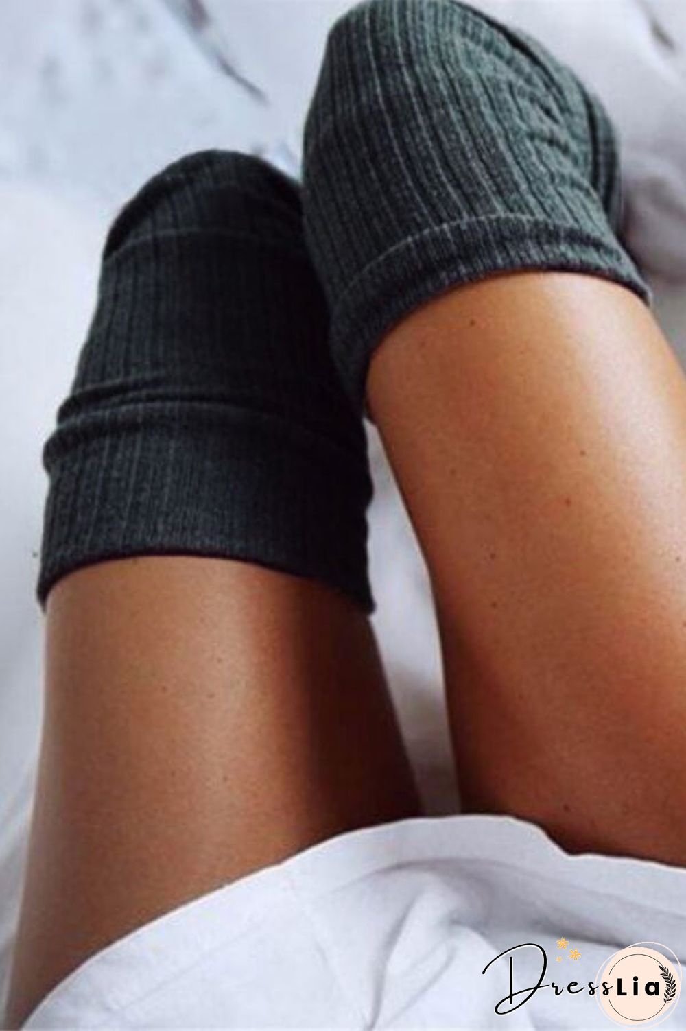 Casual Solid Knitted Thigh-High Socks