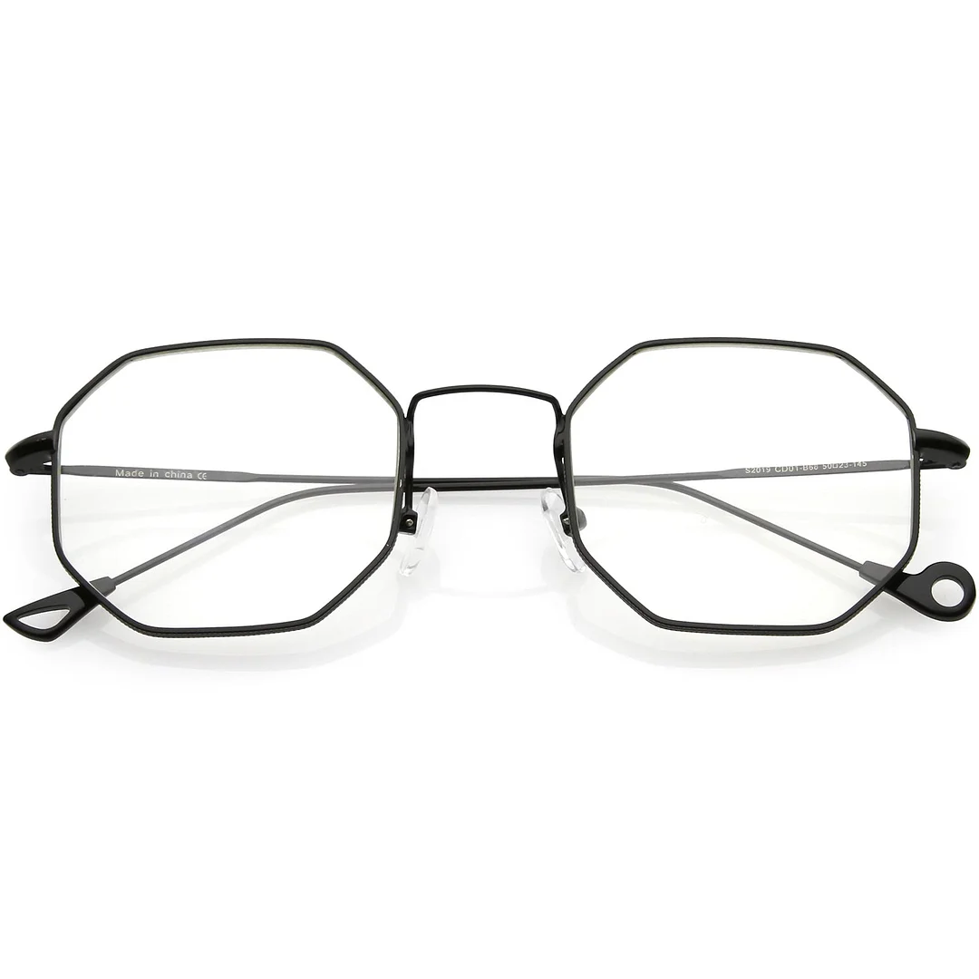 Premium Geometric Octagon Eyeglasses Ultra Slim Metal Clear Flat Lens 49mm