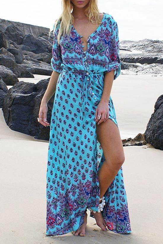 Boho Style Printed Maxi Dress-elleschic