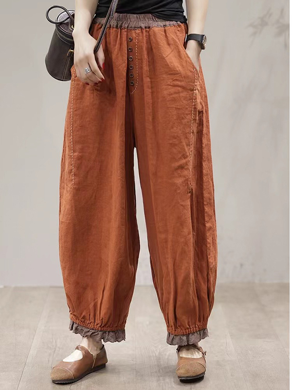 Artistic Patchwork Ruched Pants
