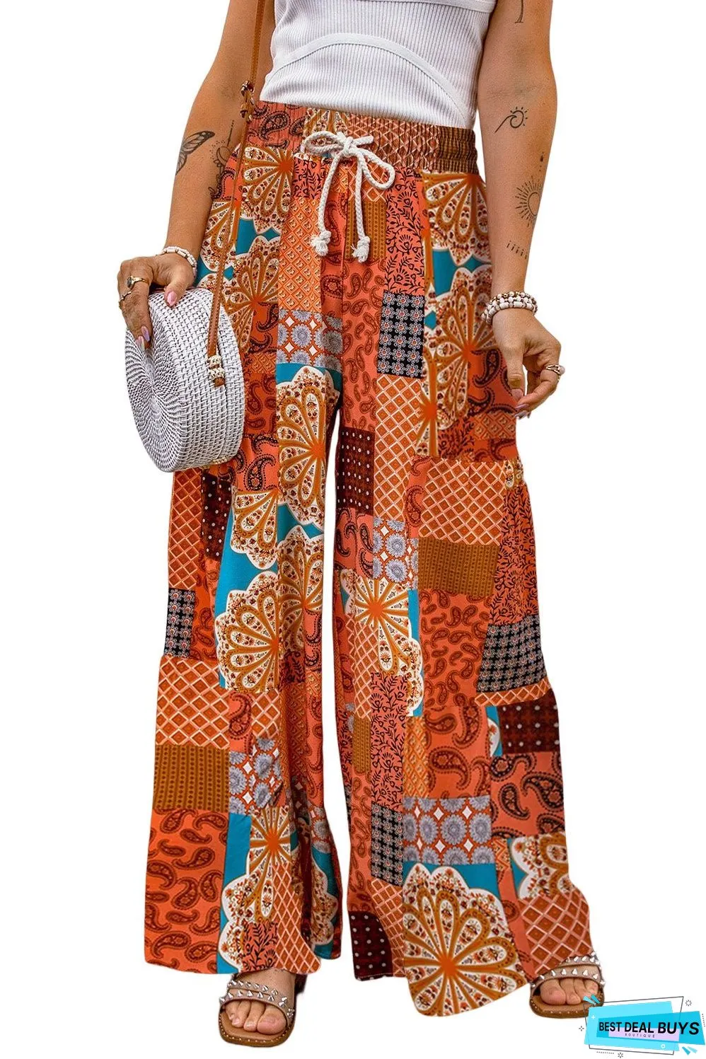 Boho Drawstring Wide Leg Pants