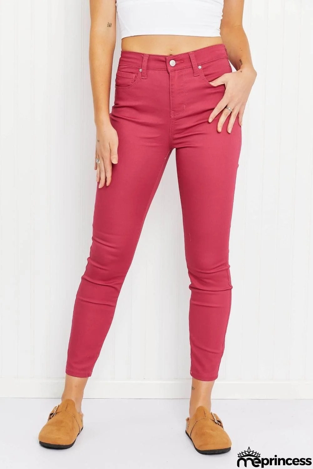 Zenana Walk the Line Full Size High Rise Skinny Jeans in Rose