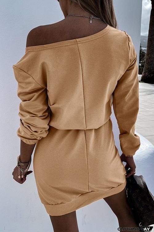 Dew Shoulder Belted Long Sleeve Mini Dress
