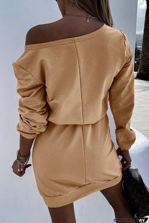 Dew Shoulder Belted Long Sleeve Mini Dress