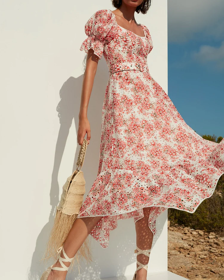 Retro midi dress with square collar