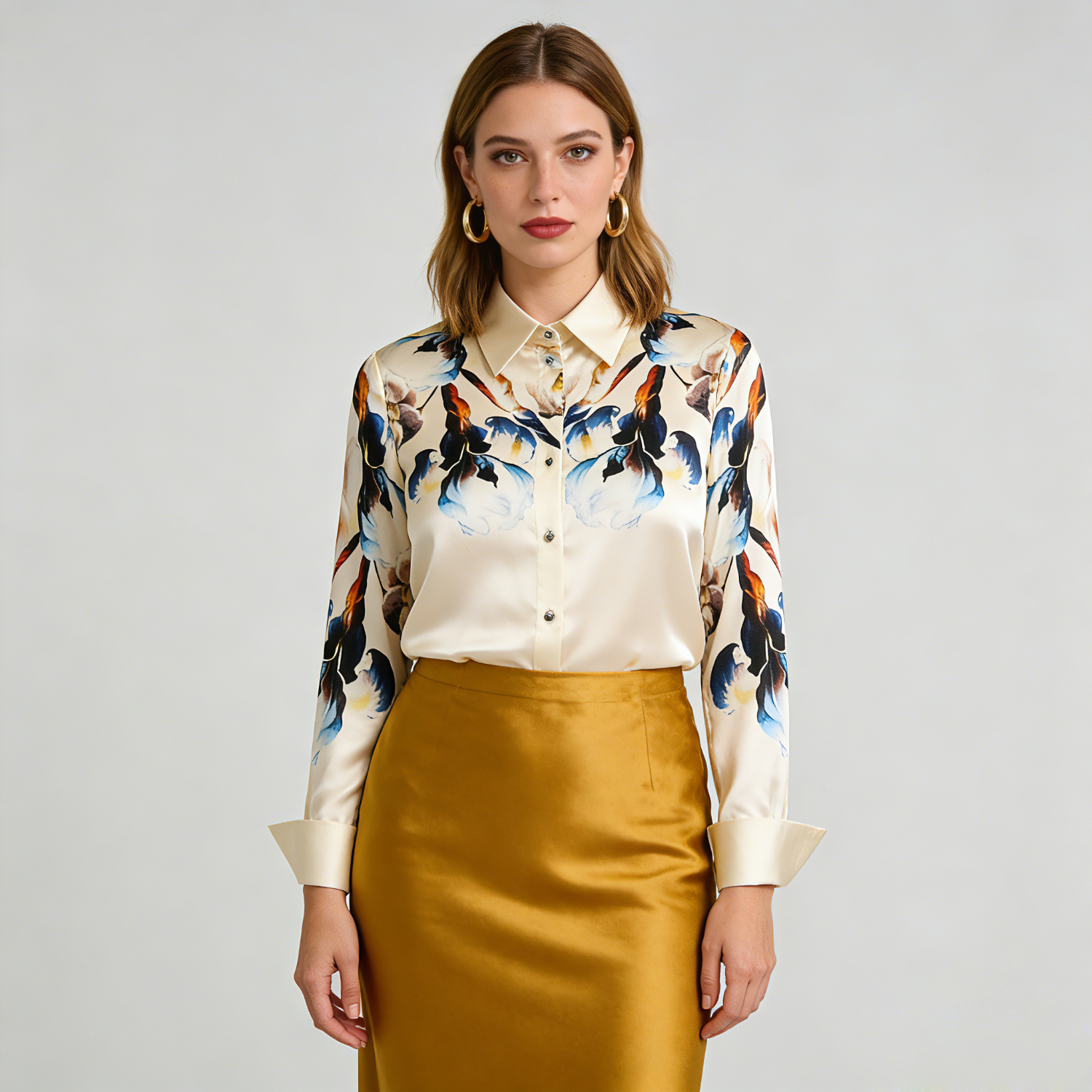 Commuter Printed Silk Shirt for Women REAL SILK LIFE