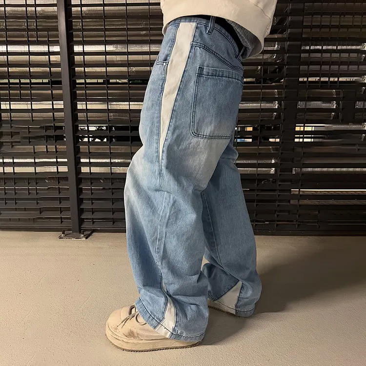 Men's Street Style Retro Color-blocked Distressed Washed Jeans