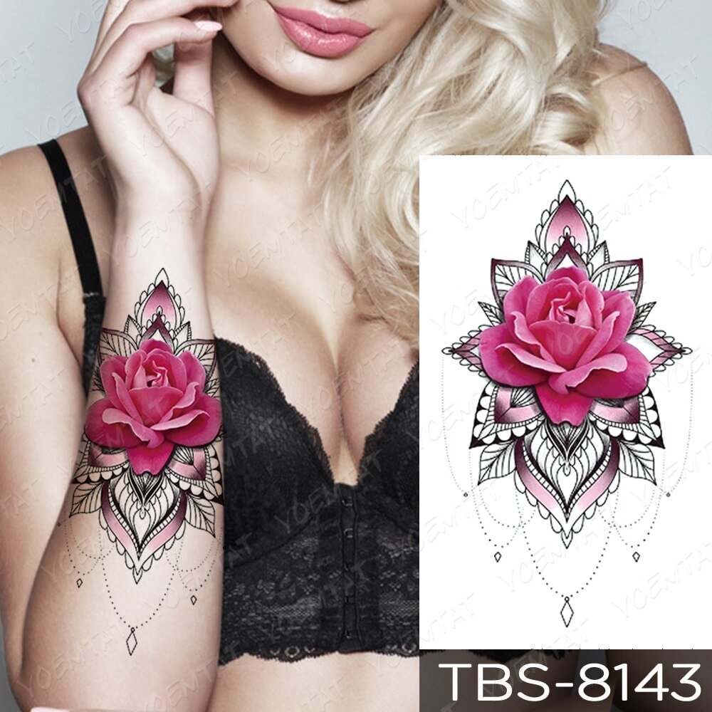 Gingf Temporary Tattoo Sticker Dream Catcher Mandala Lotus Flash Tattoos Rose Flower Body Art Arm Water Transfer Fake Tatoo