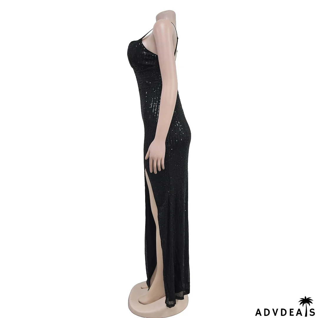 Fashionable Women's Deep V Sleeveless Slit Dress