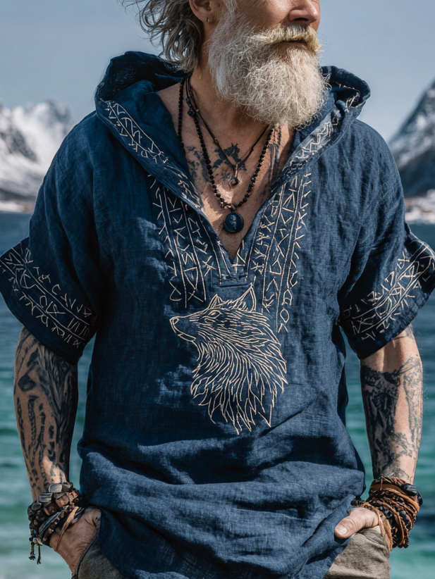 Men's Viking Inspired Wolf Rune Celtic Knot Short Sleeve Hoodie / Rvogue / Rvogue