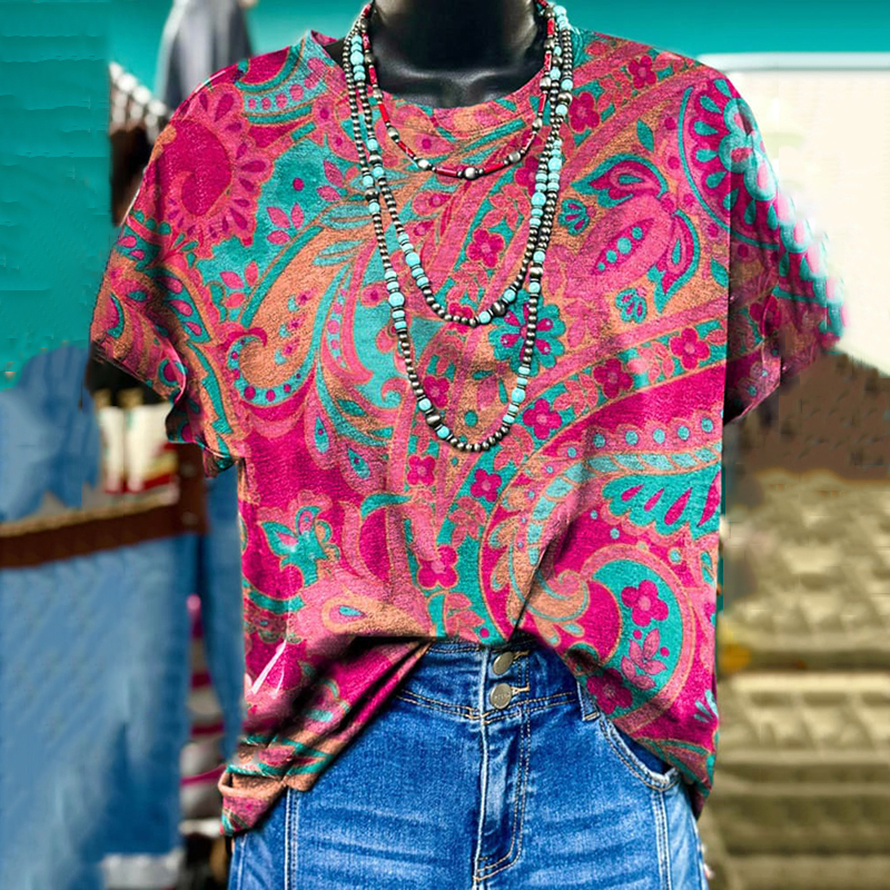 Paisley Art Print Casual Women's T-shirt wearshes