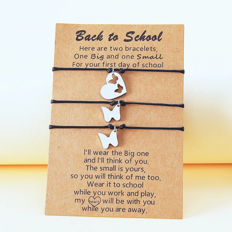3 Pcs Back to school Butterfly Bracelet Set, Adjustable Bracelets Gift With Gift Card Set For Kids