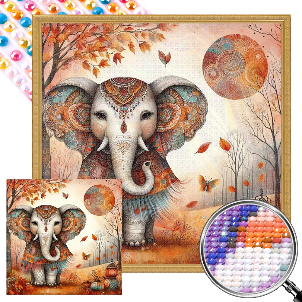 Full Round Partial AB Diamond Painting - Autumn Elephant(Canvas|45*45cm)