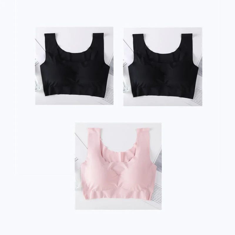 3PCS Ice Silk Bra Women Thin Push Up Seamless Underwear Sleep Vest Top Chest Padded Tops Breathable Gather топ женский Bralette