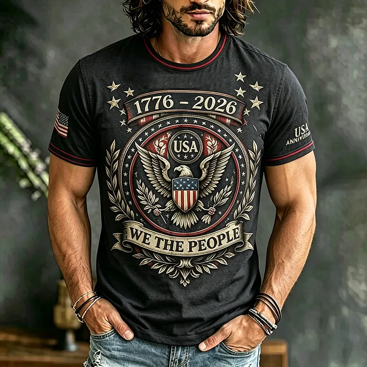 Men's Retro Independence Day Eagle Pattern Casual T-shirt