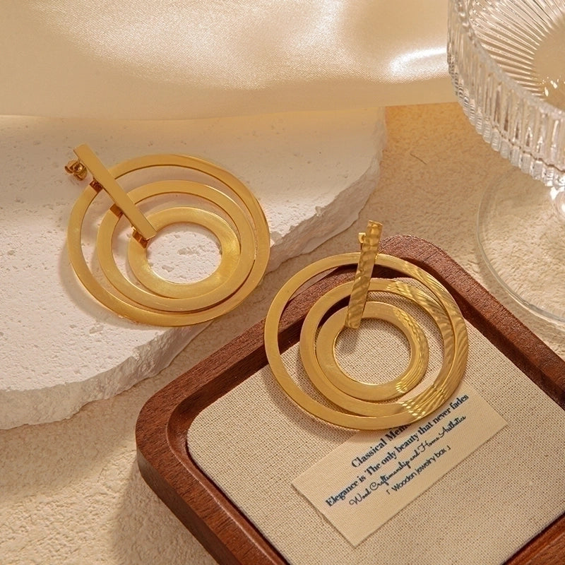 1 Pair Exaggerated Minimalist Round Plating 304 Stainless Steel 14K Gold Plated Drop Earrings